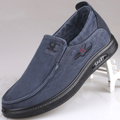 老北京布鞋 男士 帆布鞋 新款 透气水洗牛仔布舒适一脚蹬气垫休闲鞋 子