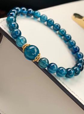 巴西天然蓝色单圈玻璃体碧玺手串