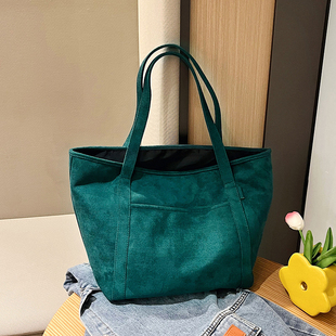 通勤大容量包包女冬2024新款绒轻便磨砂皮小众百搭单肩托特包女