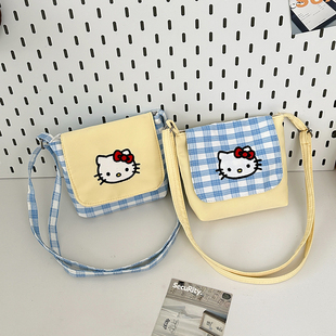 夏天百搭格子KT猫卡通单肩包2025新款休闲学生背包通勤百搭斜挎包