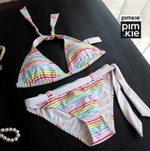 特价 外贸英单欧美女士性感系带无钢圈比基尼三角杯分体二件套泳衣