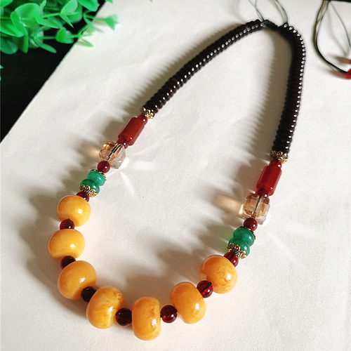 原创设计鸡油黄蜜蜡项链