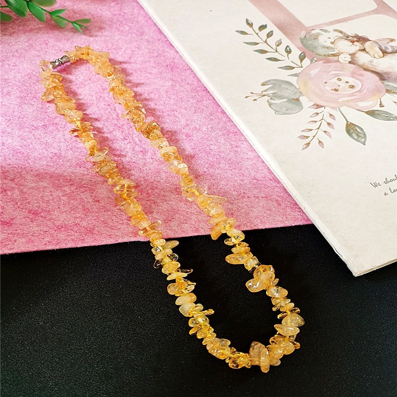 正品巴西天然黄水晶不规则碎原石随形项链毛衣链女财富石招财特色