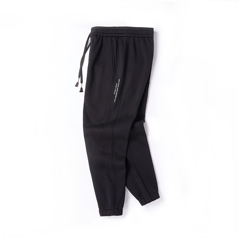 【红豆男装】针织宽松长裤束脚裤加绒保暖黑色卫裤男士休闲裤