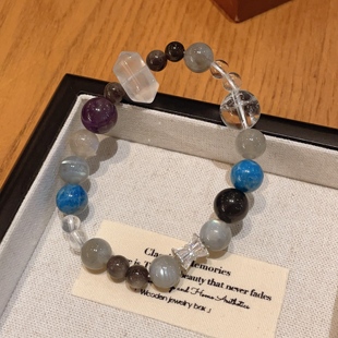 天然水晶手串多宝金水系海蓝宝水晶手链女显白送礼招财