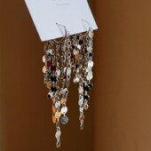 防敏高级感气质镀18K金属鱼鳞片耳扣时尚 长款 耳环夸张爱心百搭