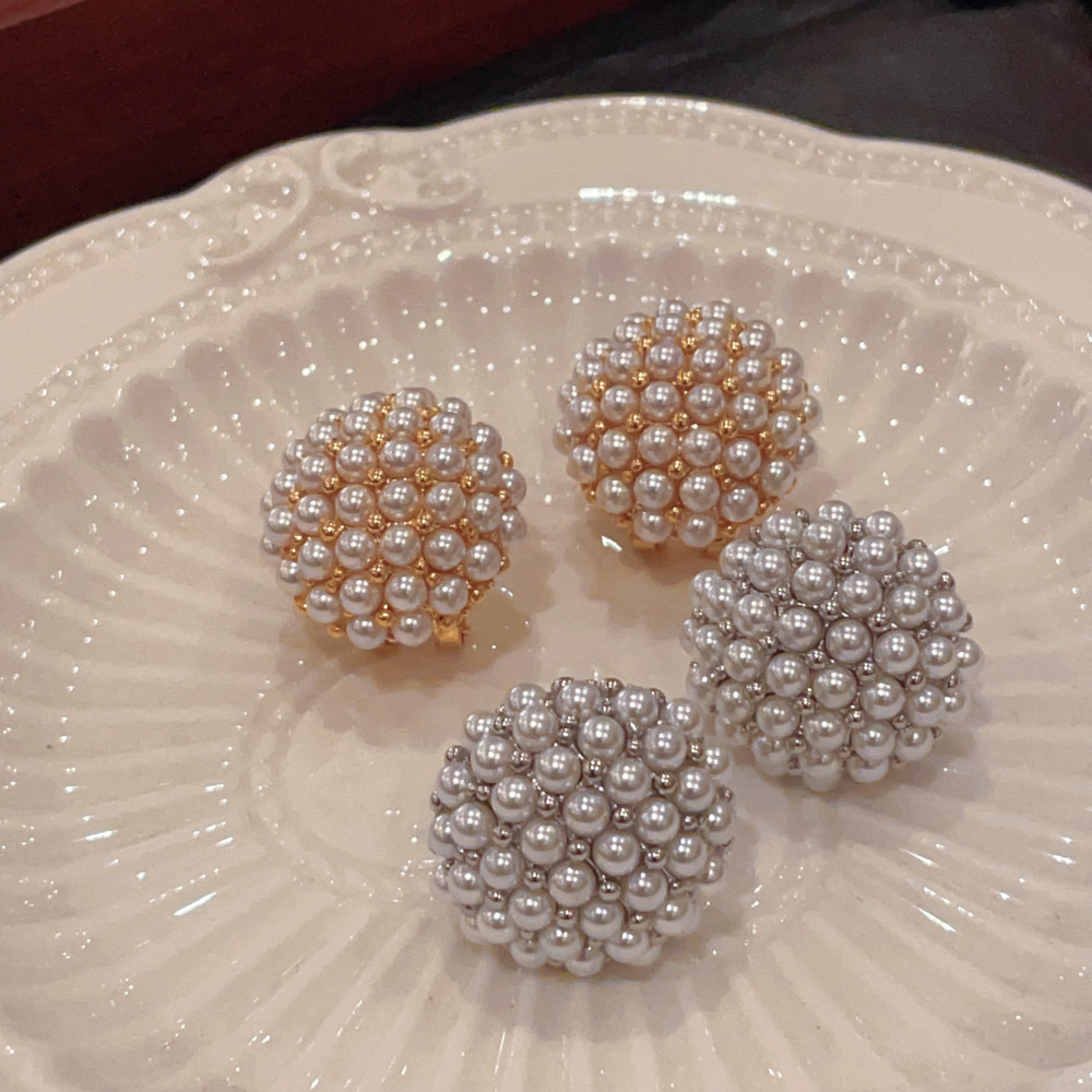 法式温柔小米珠珠港风金属球球圆形耳钉百搭时尚款女925银针耳坠