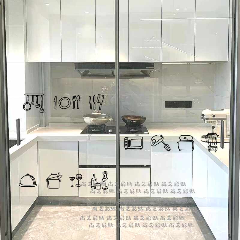 创意线条图案 厨房玻璃移门装饰防撞防水贴纸 推拉门冰箱装饰贴画