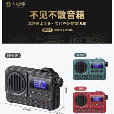 不见不散bv800蓝牙音响老年人收音机插卡插优盘带歌名显示可录音