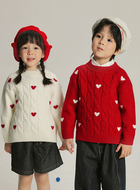 儿童冬季毛衣女童红色宝宝韩版毛衫男童a类开衫秋冬加厚套头衫冬a