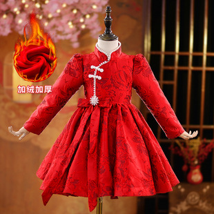 女童旗袍加绒拜年服儿童装汉服唐装中小童女宝公主裙加厚连衣裙子