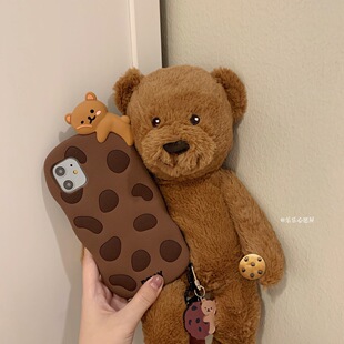 乐乐心愿屋 原创ins曲奇饼小熊硅胶适用iPhone16promax手机壳苹果1543保护套14plus软防摔挂绳12可爱防摔挂脖