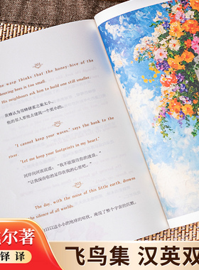 飞鸟集新月集三年级泰戈尔正版诗选集中英双语全2册全彩插图 飞鸟集+新月集中英双语版 郑振铎译著 小学生名著小说书籍泰戈尔诗集