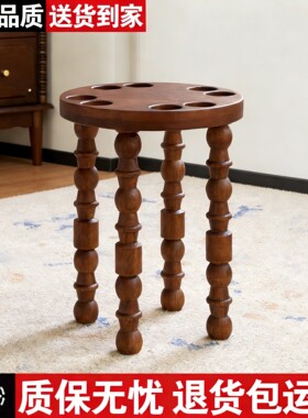 实木矮凳小凳子可叠放家用中古竹节圆凳简约现代木板凳多功能茶凳