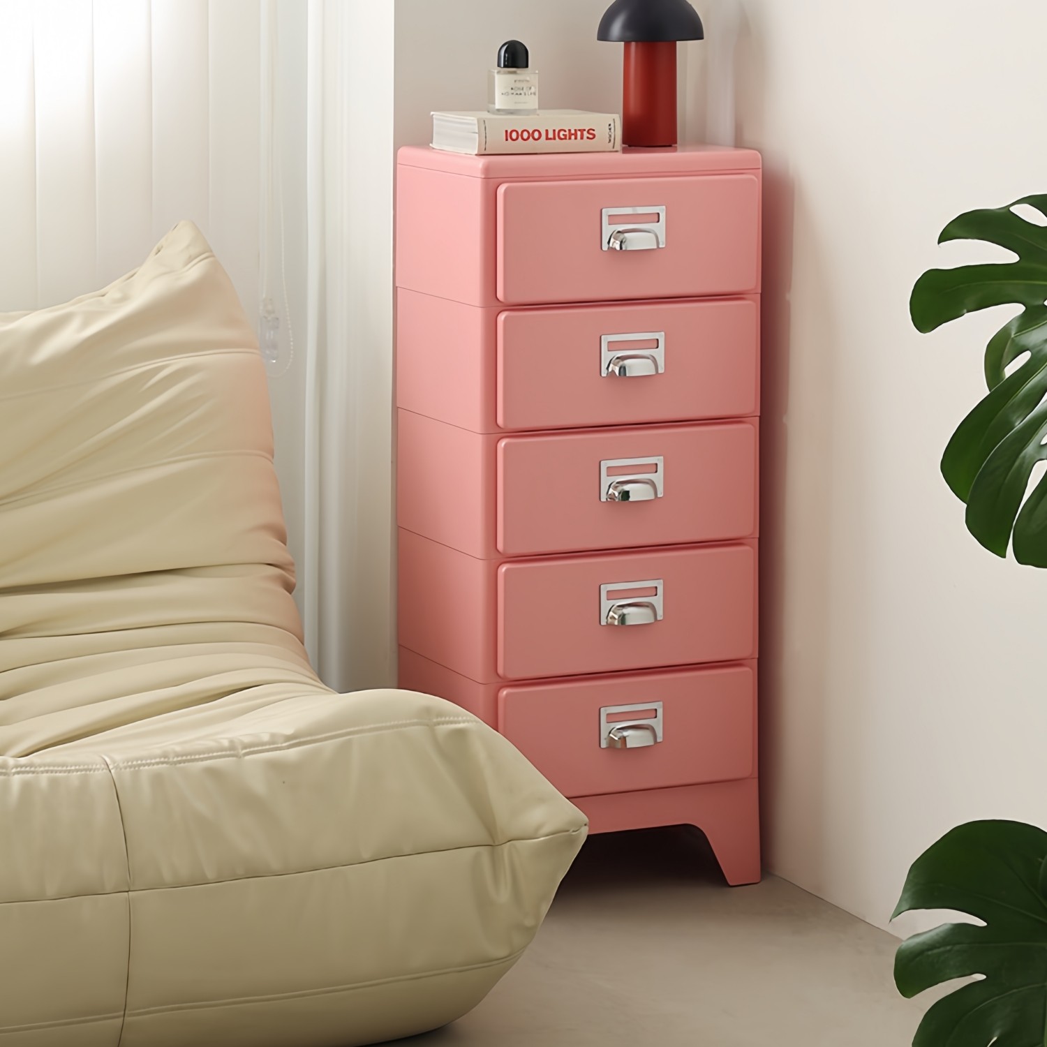 北欧抽屉式收纳柜日式复古边柜客厅卧室可移动多层塑料落地储物柜