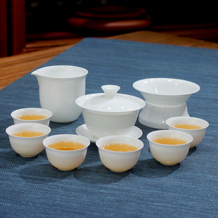 潮州骨瓷功夫茶具套装超薄胎通透纯白瓷盖碗茶杯小号整套泡茶防烫