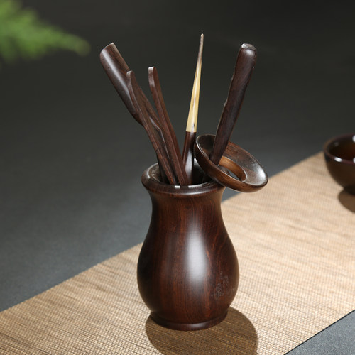 黑檀木茶道六君子套装夹茶针茶匙
