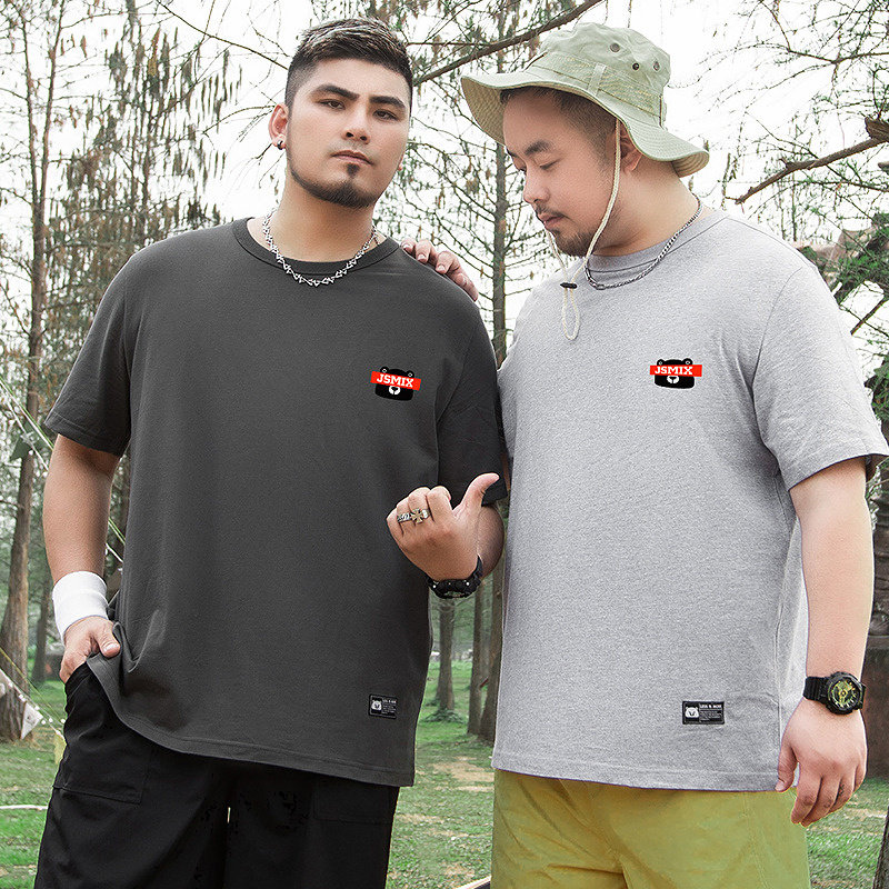 大码潮牌男装宽松加大码街头休闲风潮胖子夏撞色卡通印花短袖T恤