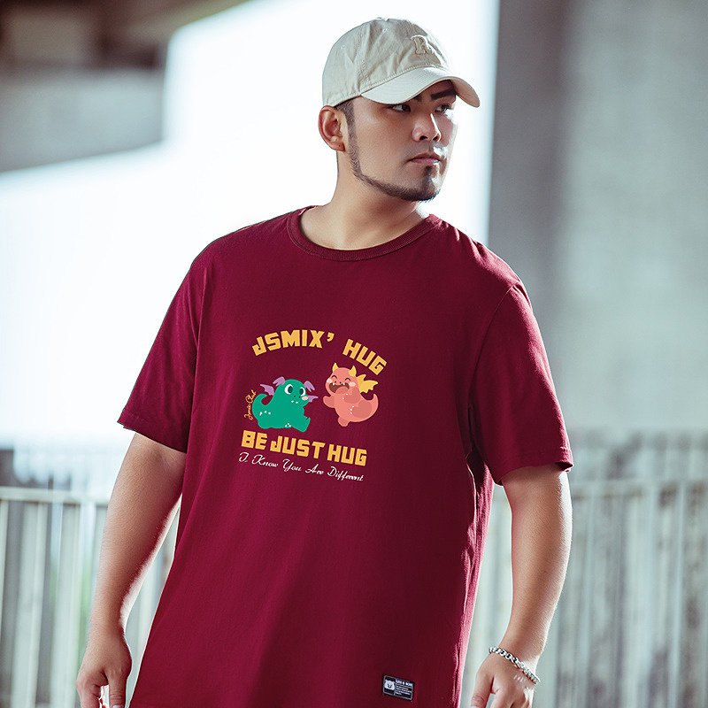 大码潮牌男装宽松加大码运动休闲风夏季字母卡通趣味短袖印花T恤