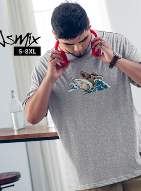 胖胖星球潮牌男装夏季inst恤男圆领半袖全尺码浮世绘蚌壳印花t恤