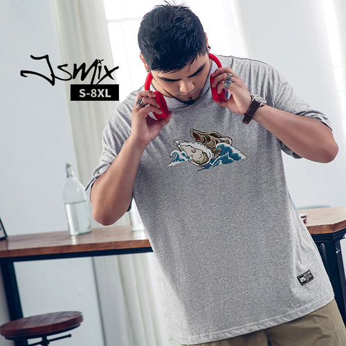 胖胖星球潮牌男装夏季inst恤男圆领半袖全尺码浮世绘蚌壳印花t恤