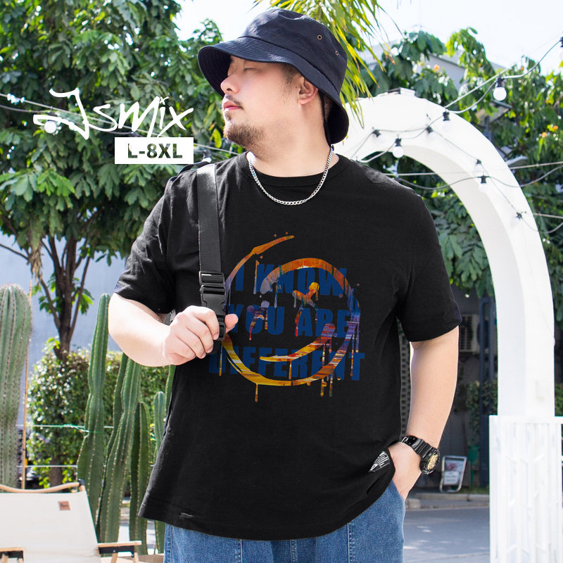 胖胖星球潮牌男装宽松加肥加大街潮休闲半袖复古字母涂鸦短袖t恤