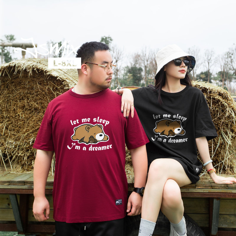 胖胖星球潮牌男装宽松加肥加大夏季休闲圆领趴趴熊仔印花短袖t恤