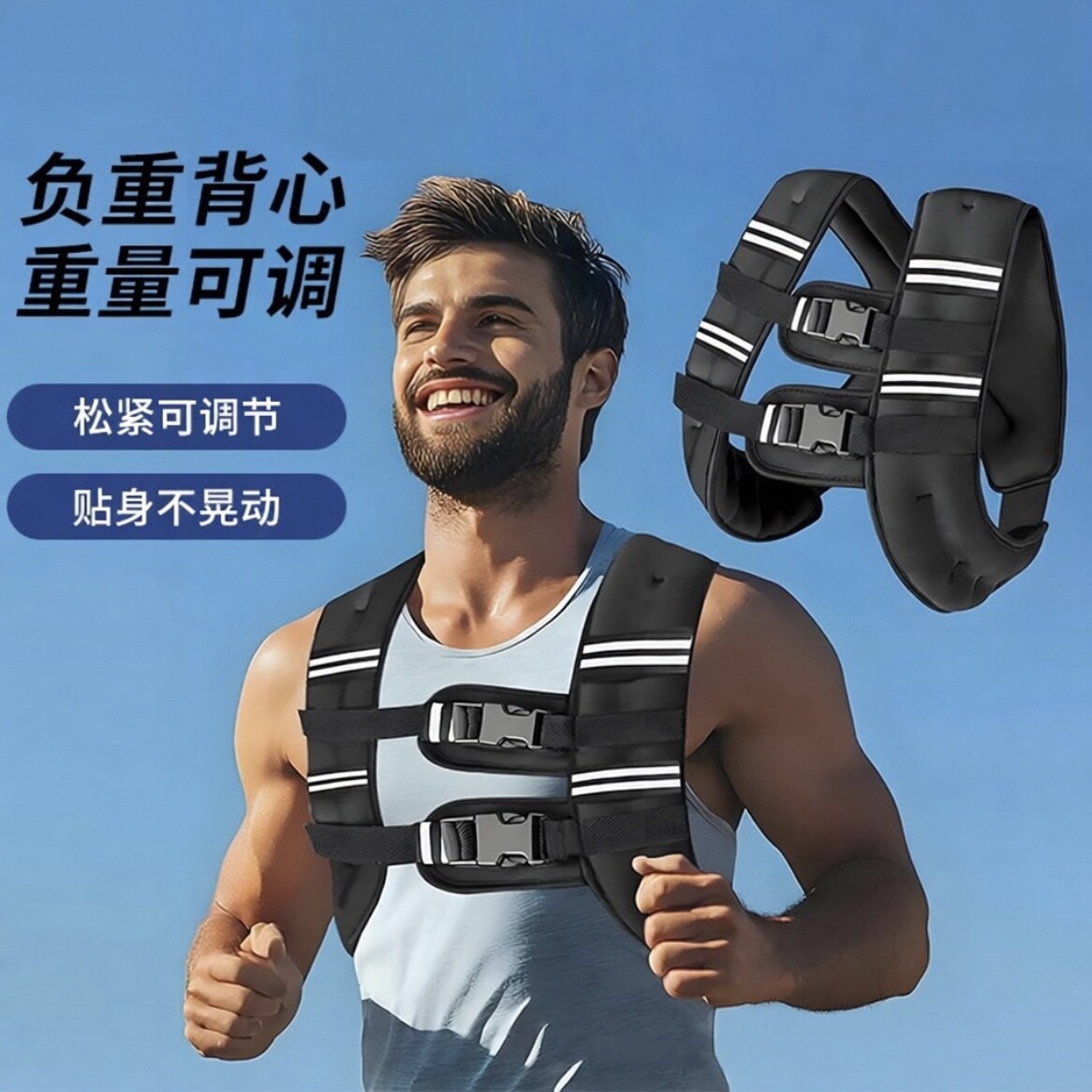 可调负重背心核心健身训练带反光