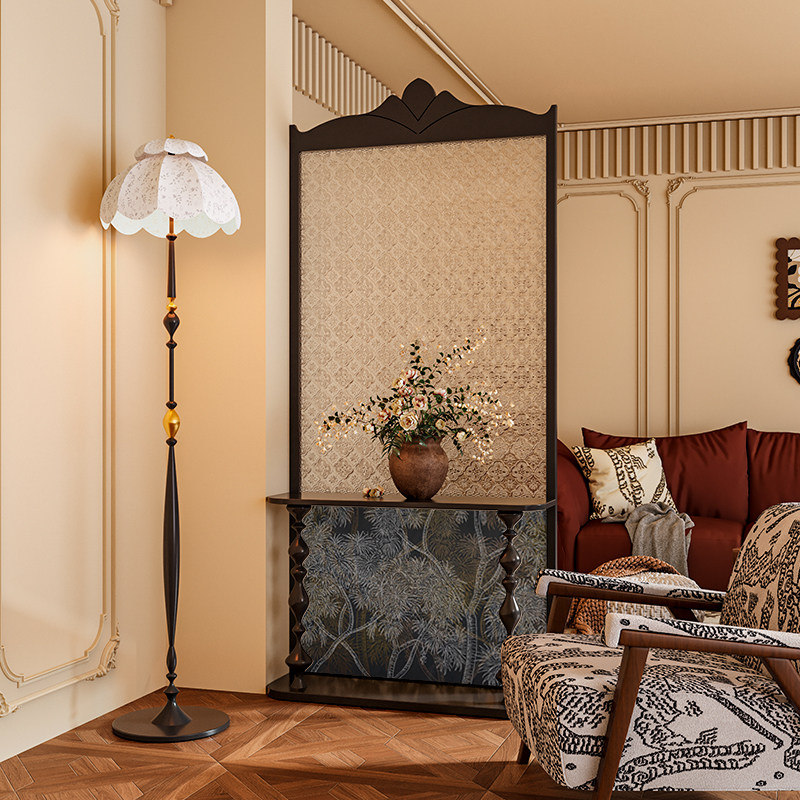 美式法式中古混搭风海棠玻璃实木屏风隔断墙客厅玄关置物移动座屏