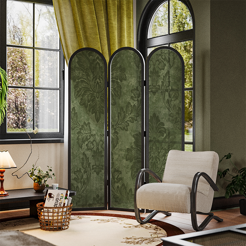 美式简约混搭风实木遮挡屏风隔断墙装饰客厅玄关抽象复古移动折屏
