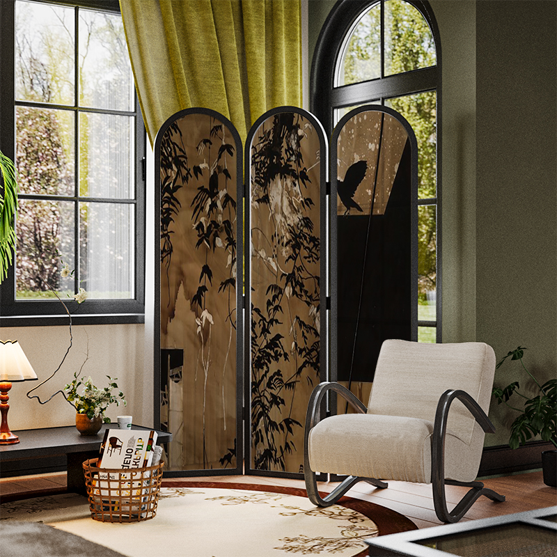 美式简欧混搭抽象实木屏风隔断墙装饰玄关客厅入户遮挡可移动折屏