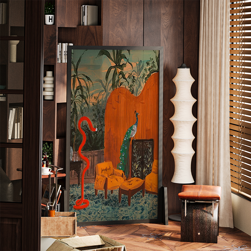 美式法式混搭风实木屏风隔断墙装饰客厅玄关抽象复古梵高移动座屏