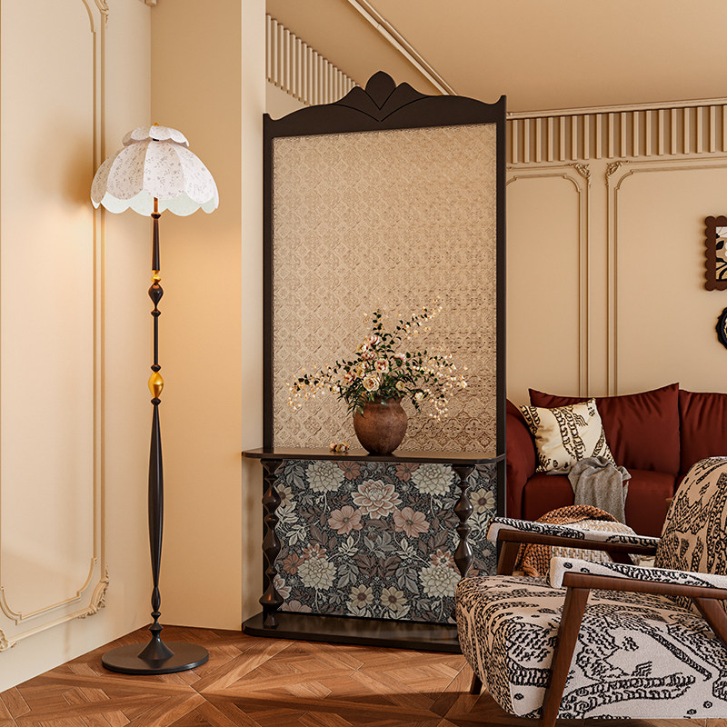 法式中古风海棠玻璃实木屏风隔断墙装饰客厅背景置物玄关移动座屏