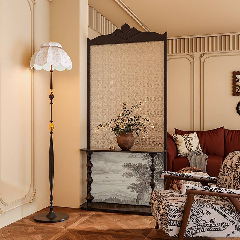 法式中古风海棠玻璃实木屏风隔断墙装饰客厅背景遮挡玄关移动座屏