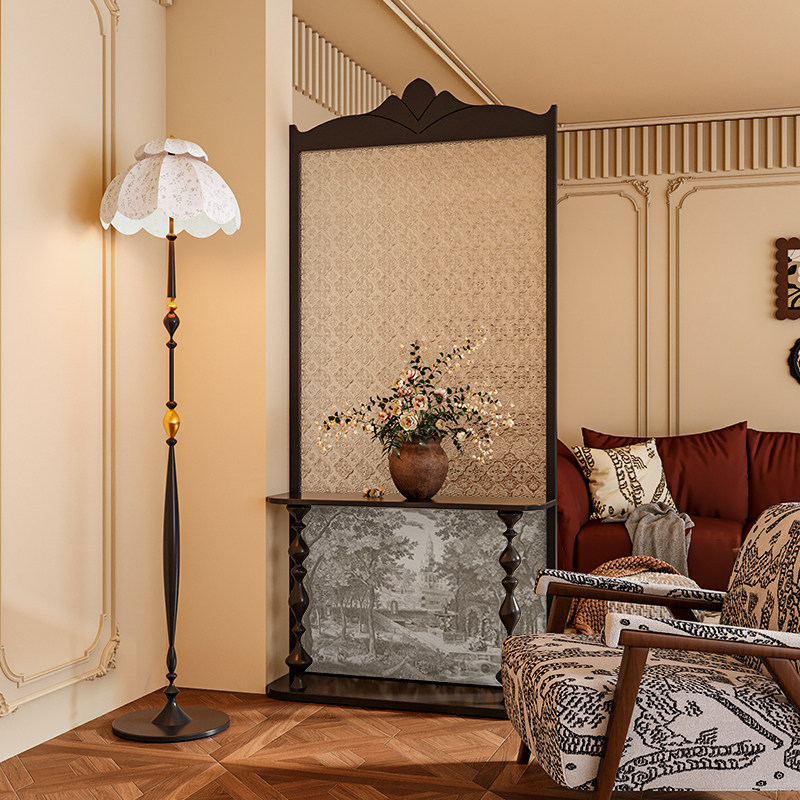 法式混搭风海棠玻璃实木屏风隔断墙装饰客厅玄关民宿置物移动座屏