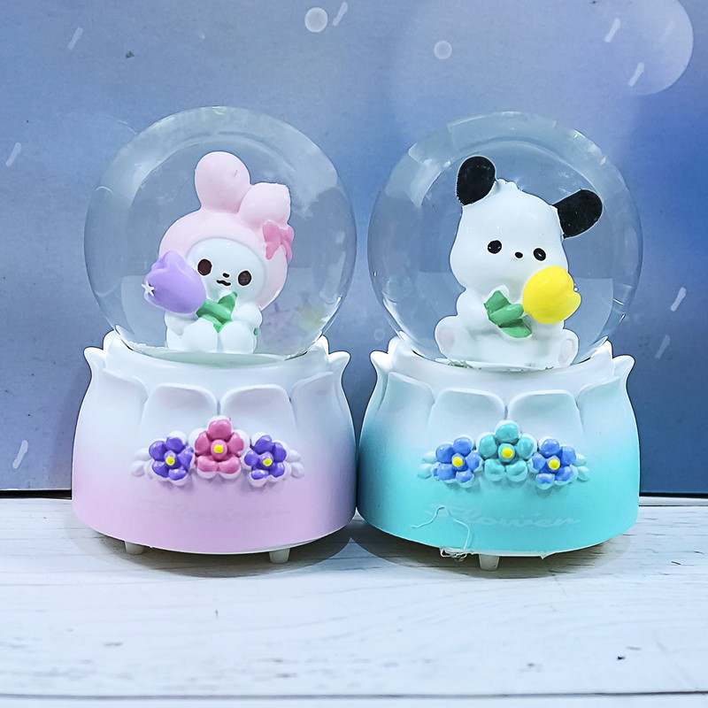 可爱宠物闪灯树脂水晶球摆件带雪创意礼品