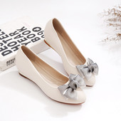 坡跟豆豆鞋 百搭淑女生软皮鞋 女2026春季 软底内增高圆头蝴蝶结单鞋