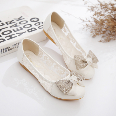 蝴蝶结甜美透气单鞋蕾丝网面