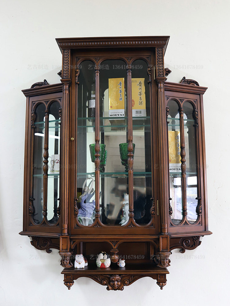 欧洲西洋古堡实木榫卯吊柜 法式宫廷复古装饰壁柜酒柜展示柜高定