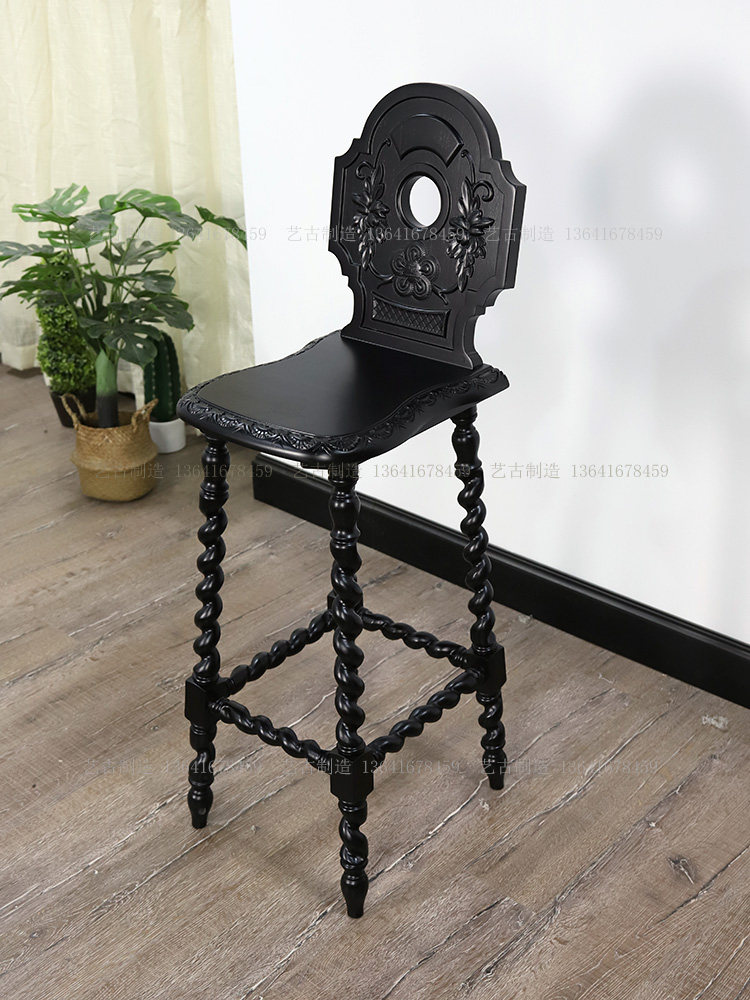 中古设计师原创实木榫卯罗马柱麻花脚吧台椅高脚凳欧洲西洋酒吧凳