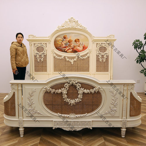 法式巴洛克宫廷奢华高级感雕花手工油画全原木榫卯结构卧室2米床