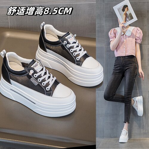 真皮厚底小白鞋女小码内增高板鞋