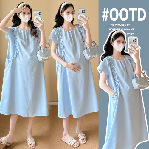 实拍孕妇装连衣裙2026新款夏季慵懒风中长款休闲简约孕妇雪纺裙子