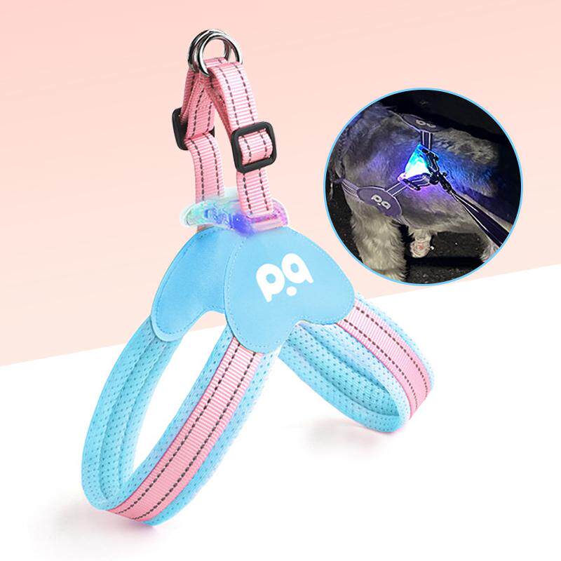 小狗发光胸背宠物人字牵引胸背套装防水透气中小型犬晚上遛狗胸背