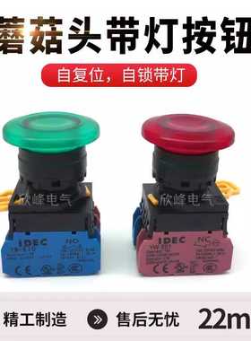 蘑菇头带灯按钮开关YW1L-M4E11QM3R/20/10Q4G/Y/S/A/PW A4E10