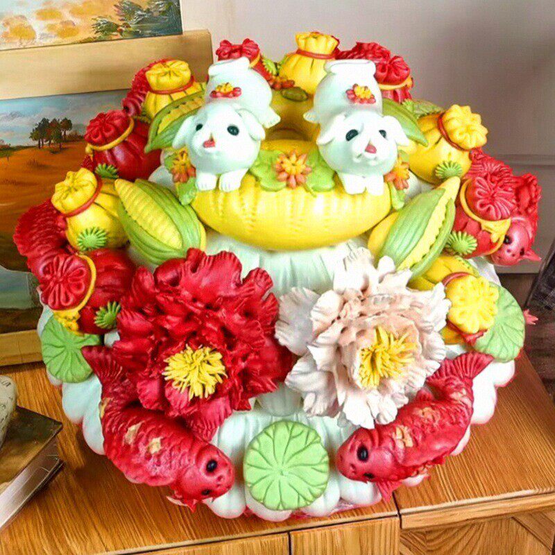 胶东花饽饽长命锁馒头儿童生日蛋糕宝宝百天满月小孩周岁抓周抓阄