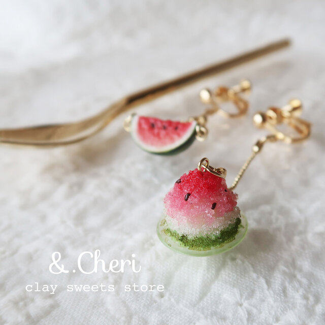 豆のcreema minne日本代购夏季清新西瓜耳钉可爱水果耳夹