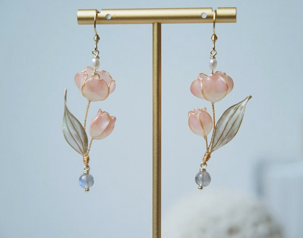 豆のCreema minne月光石花语露水铃兰造花液手工耳钉耳夹女生礼物