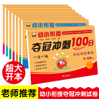 幼小衔接一日一练测试卷整合教材全套8册 夺冠冲刺100分大班升一年级幼儿园学拼音数学练习试卷3-6岁入学准备中班宝宝识字书籍