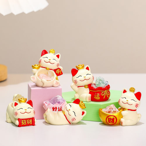 招财猫摆件水晶碎石创意可爱办公室礼物新款工位解压玩具卡通猫猫